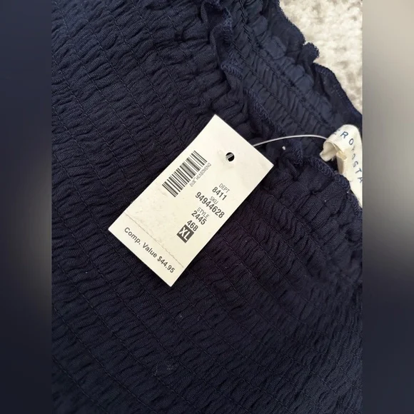NWT Aeropostale Smocked Off Shoulder Ruffle Mini Skirt Navy Blue Size XL - Picture 3 of 5